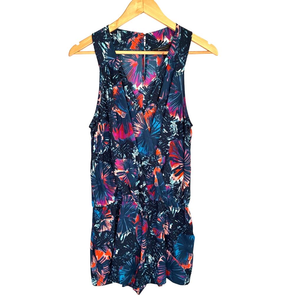 BCBGMAXAZRIA Womens Sleeveless Romper Size Small Floral Tropical Print